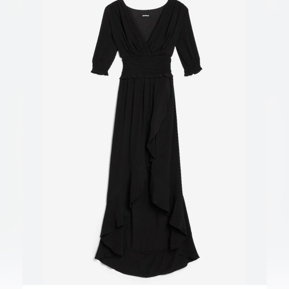 NWT EXPRESS Smocked Waist MIDI Dress in Black MEDIUM